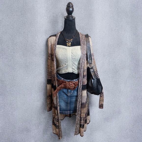 Chico’s Danika Neutral Space Dye Loose Knit Striped Open Cardigan Large - Picture 2 of 9